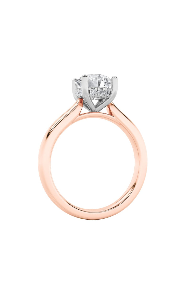 3Cttw Round Shaped Lab Grown Diamond (F/VS) Hidden Halo Cathedral Shank Engagement Ring in 14K Gold