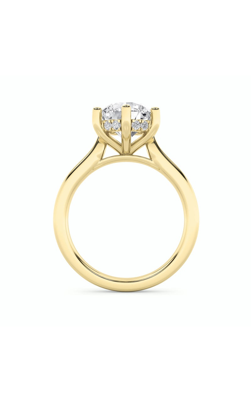 1Cttw Round Shaped Lab Grown Diamond (F/VS) Hidden Halo Cathedral Shank Engagement Ring in 14K Gold
