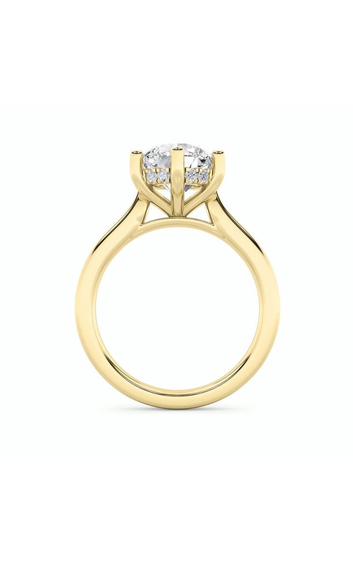 1Cttw Round Shaped Lab Grown Diamond (F/VS) Hidden Halo Cathedral Shank Engagement Ring in 14K Gold