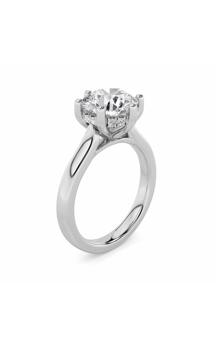 2Cttw Round Shaped Lab Grown Diamond (F/VS) Hidden Halo Cathedral Shank Engagement Ring in 14K Gold