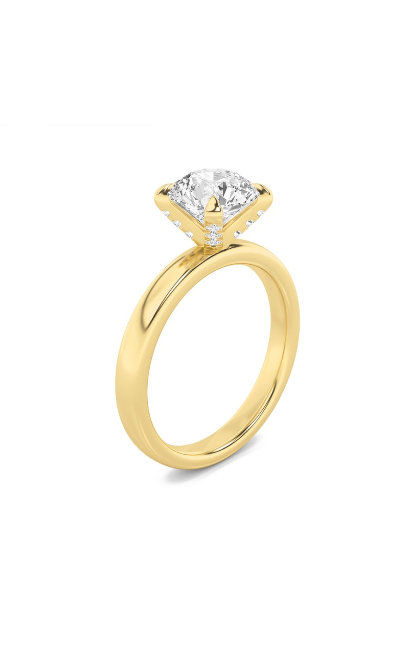 2Cttw Round Shaped Lab Grown Diamond (F/VS) Hidden Halo Petite Shank Ring in 14K Gold