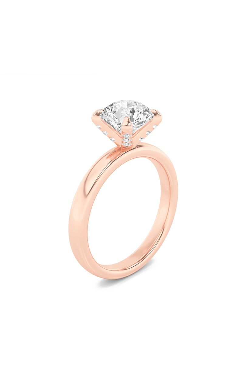 2Cttw Round Shaped Lab Grown Diamond (F/VS) Hidden Halo Petite Shank Ring in 14K Gold