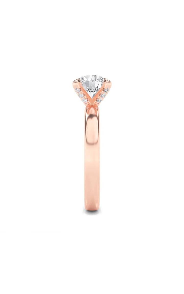 2Cttw Round Shaped Lab Grown Diamond (F/VS) Hidden Halo Petite Shank Ring in 14K Gold