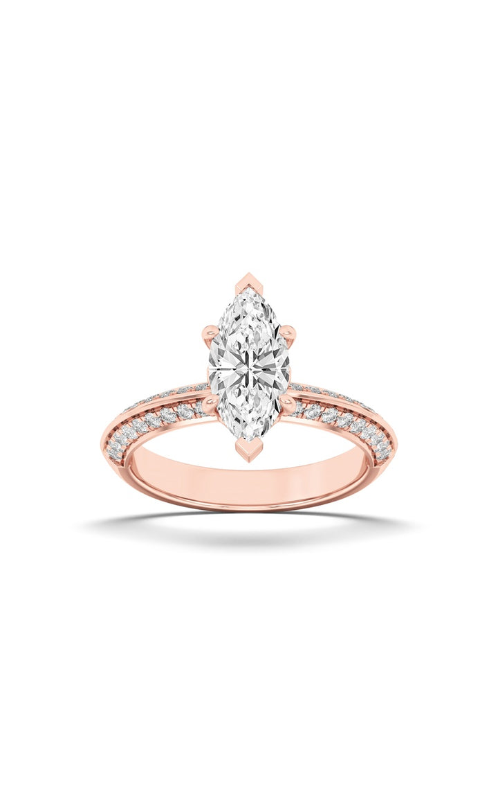 2Cttw Marquise Shaped Lab Grown Diamond (F/VS) Micro Pave Knife Edge Accent Ring in 14K Gold