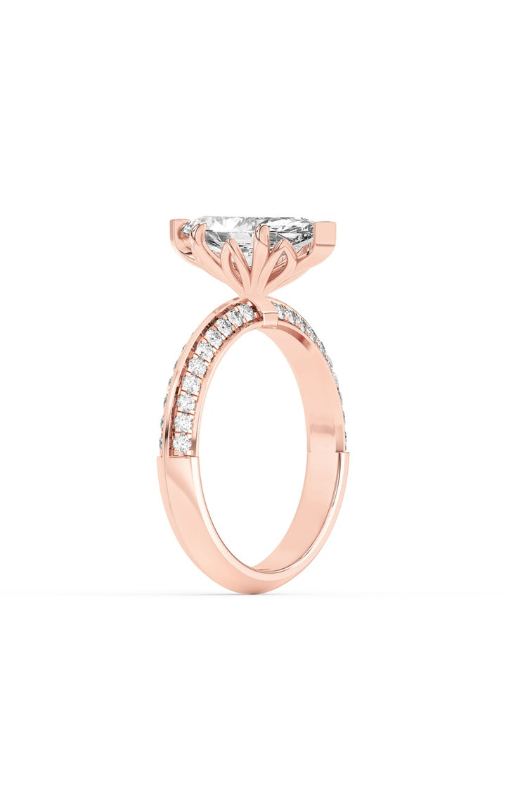 2Cttw Marquise Shaped Lab Grown Diamond (F/VS) Micro Pave Knife Edge Accent Ring in 14K Gold
