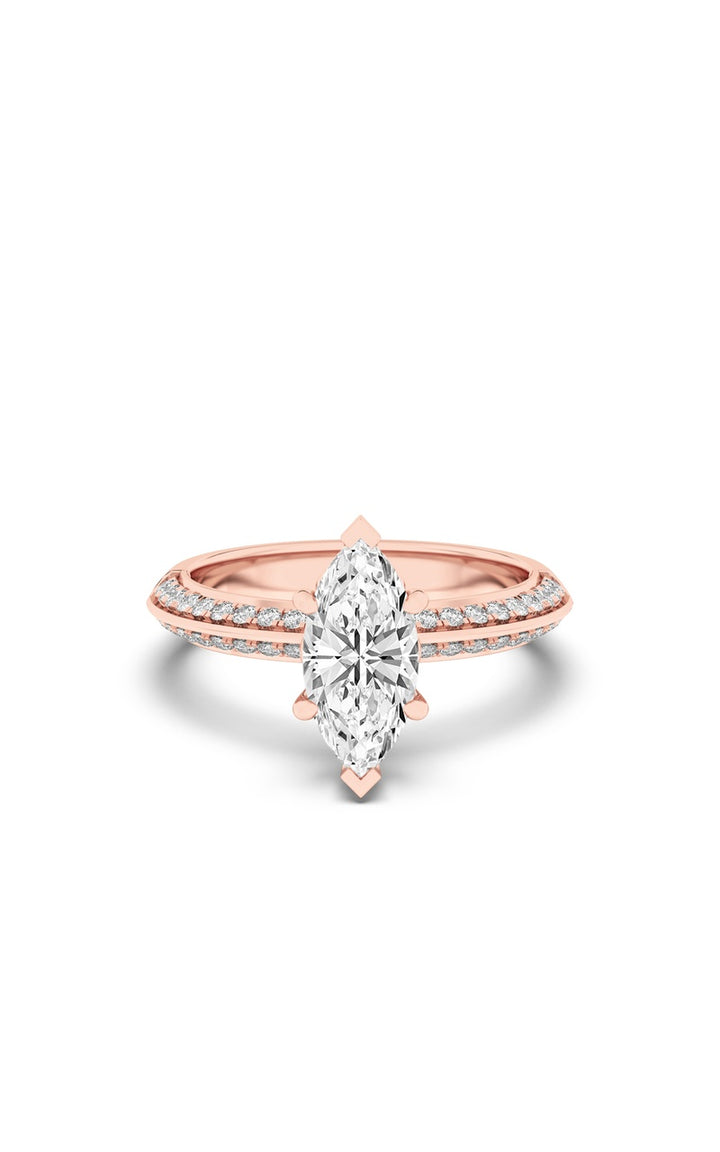 2Cttw Marquise Shaped Lab Grown Diamond (F/VS) Micro Pave Knife Edge Accent Ring in 14K Gold