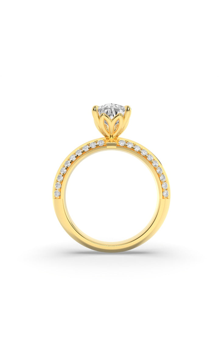 2Cttw Pear Shaped Lab Grown Diamond (F/VS) Micro Pave Knife Edge Accent Ring in 14K Gold