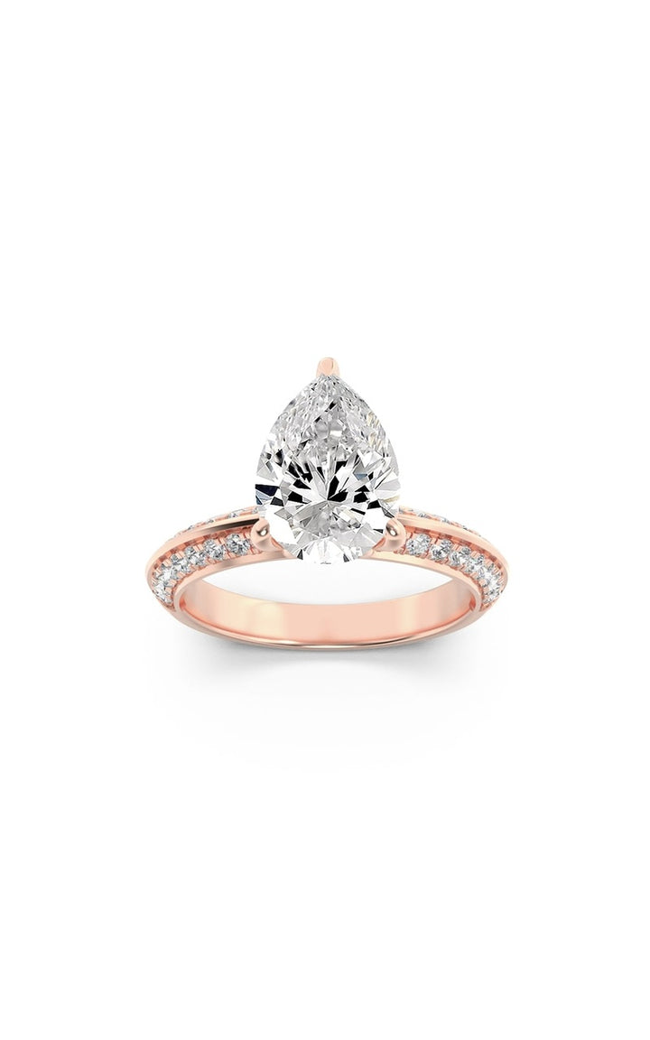 2Cttw Pear Shaped Lab Grown Diamond (F/VS) Micro Pave Knife Edge Accent Ring in 14K Gold