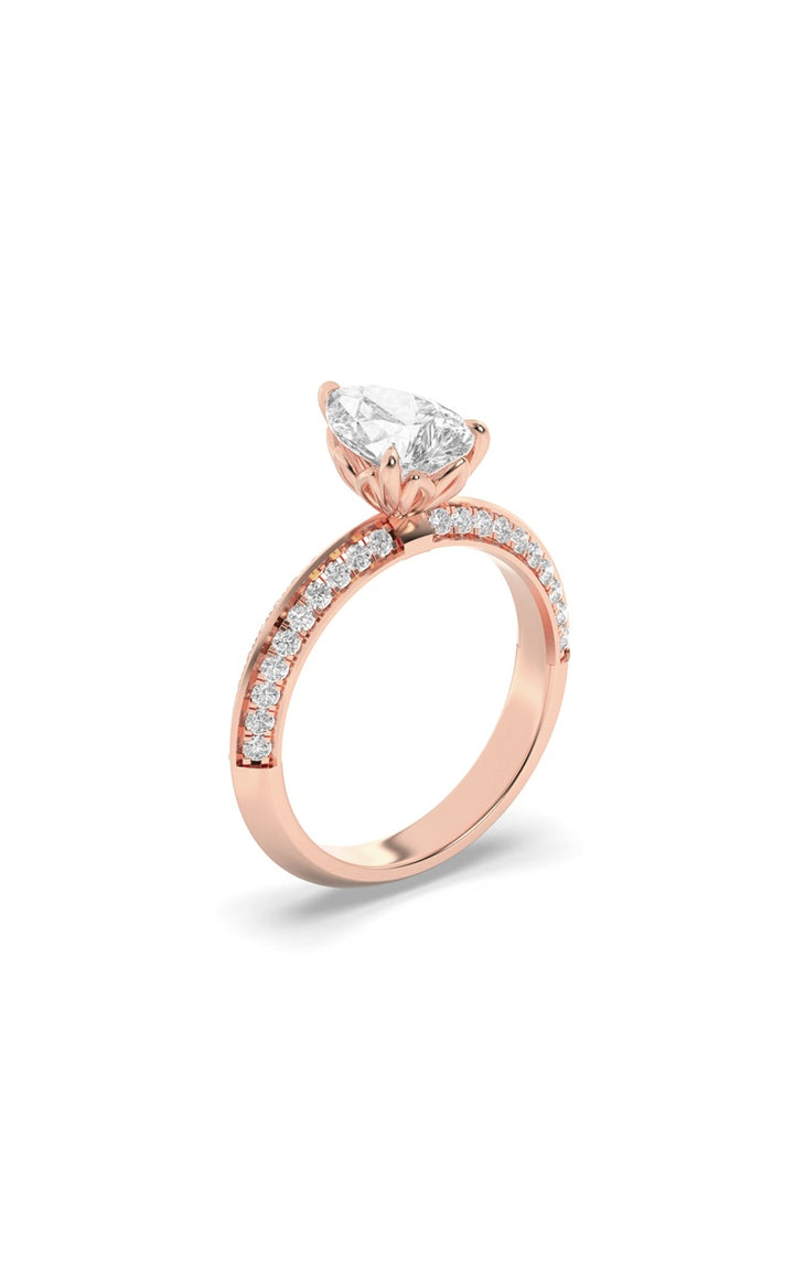 2Cttw Pear Shaped Lab Grown Diamond (F/VS) Micro Pave Knife Edge Accent Ring in 14K Gold