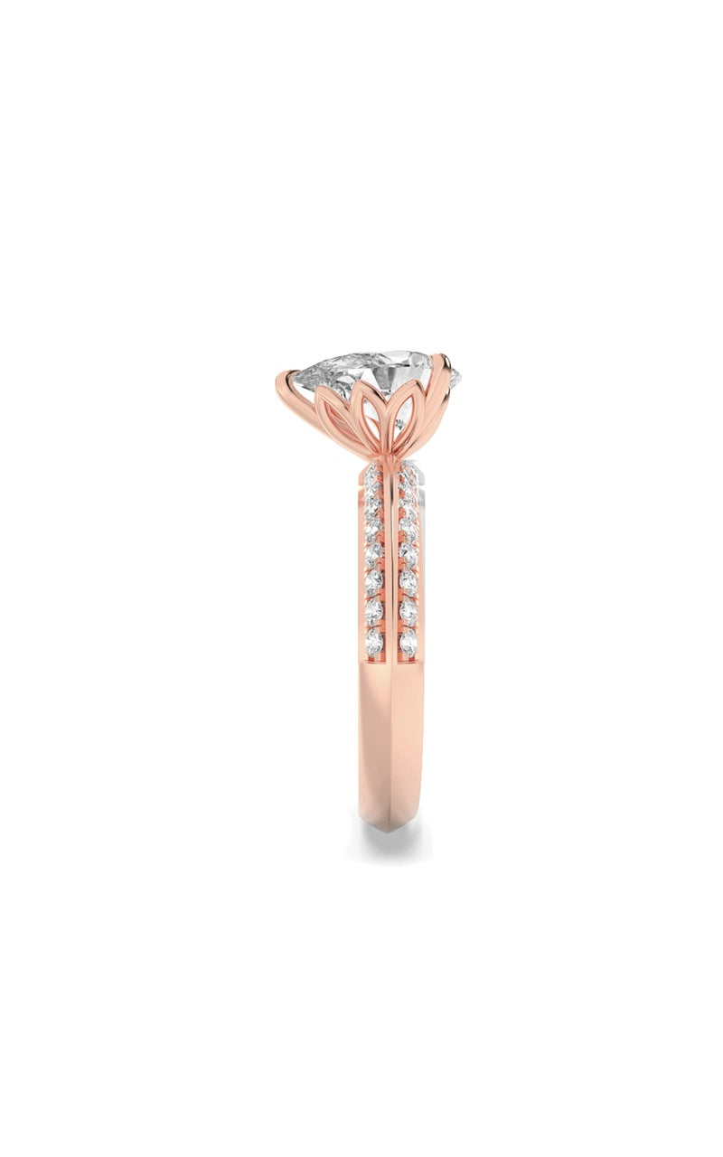 2Cttw Pear Shaped Lab Grown Diamond (F/VS) Micro Pave Knife Edge Accent Ring in 14K Gold