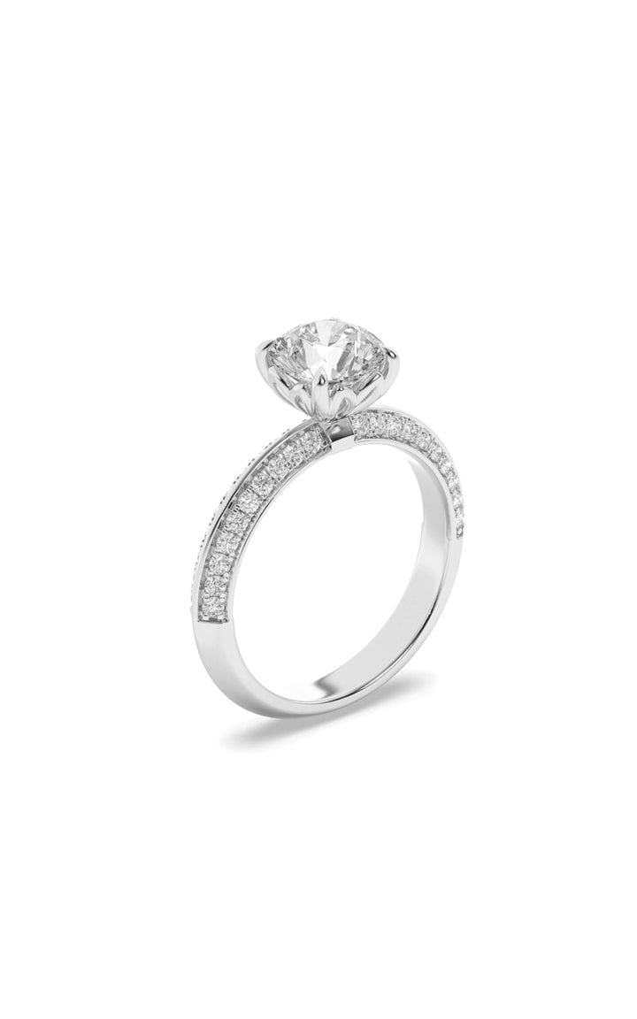 2Cttw Round Shaped Lab Grown Diamond (F/VS) Micro Pave Knife Edge Accent Ring in 14K Gold