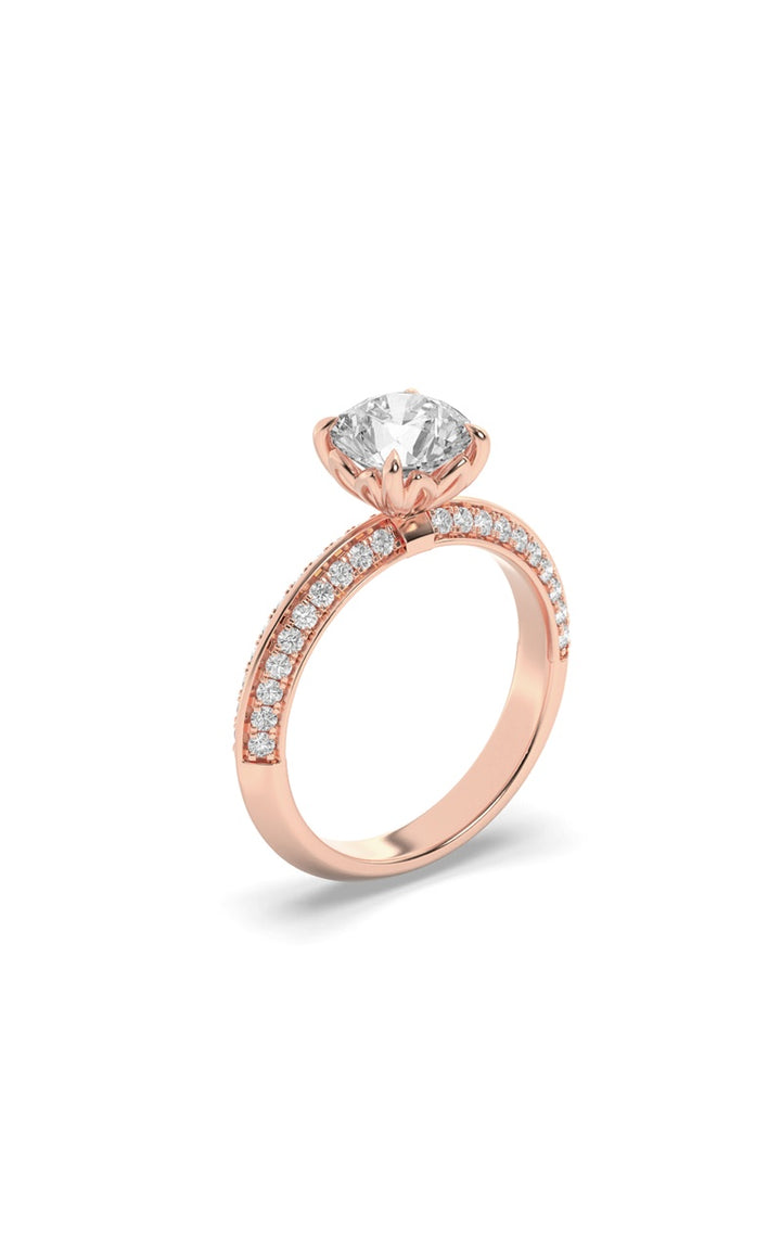 2Cttw Round Shaped Lab Grown Diamond (F/VS) MicroPave Knife Edge Accent Ring in 14K Gold
