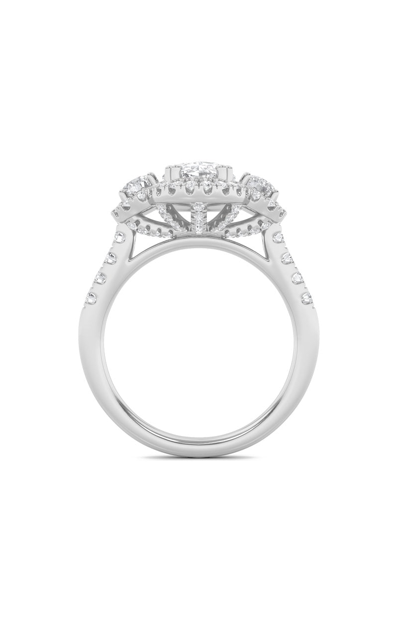 3Cttw Oval Shaped Lab Grown Diamond (F/VS) Three Stone Accented Ring in 14K Gold