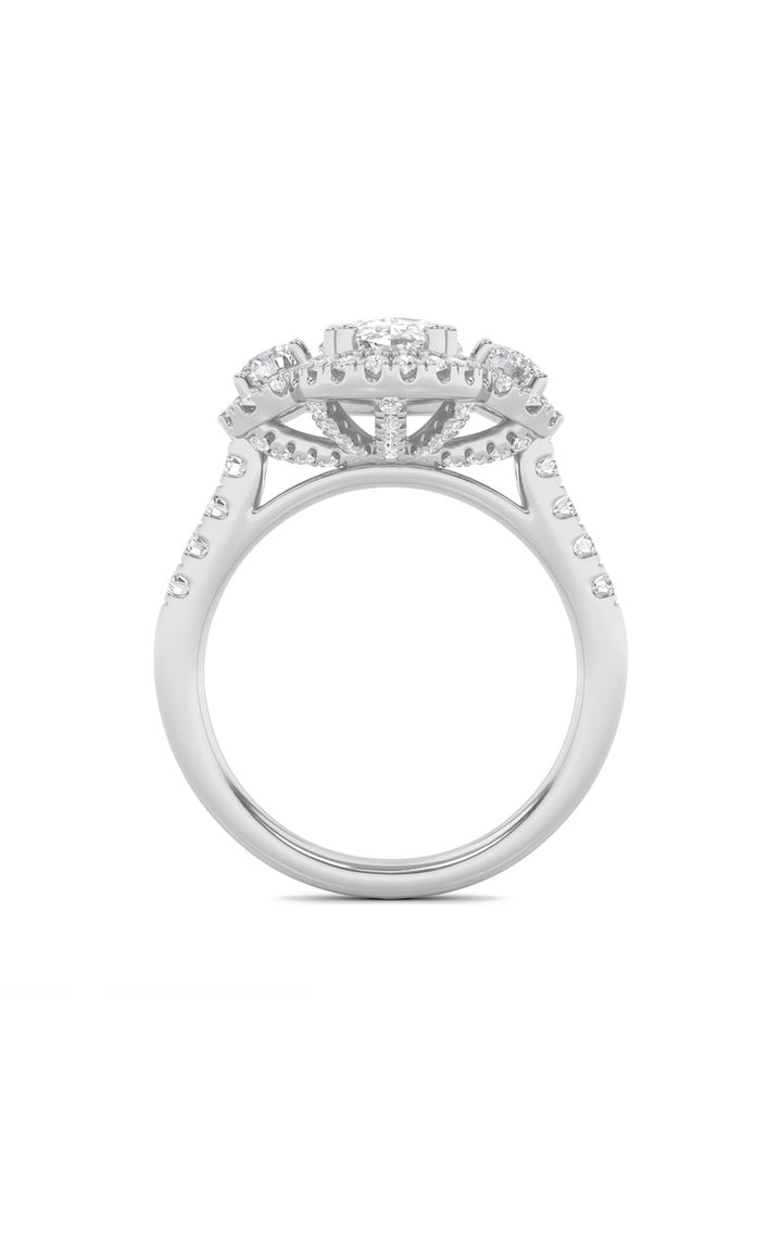 3Cttw Oval Shaped Lab Grown Diamond (F/VS) Three Stone Accented Ring in 14K Gold