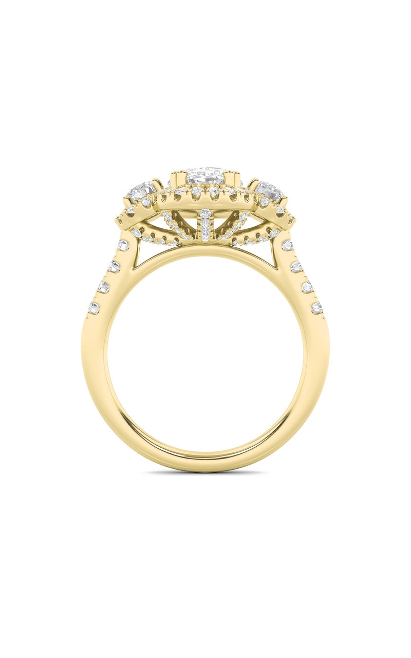 3Cttw Oval Shaped Lab Grown Diamond (F/VS) Three Stone Accented Ring in 14K Gold
