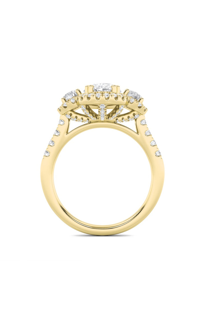 3Cttw Oval Shaped Lab Grown Diamond (F/VS) Three Stone Accented Ring in 14K Gold