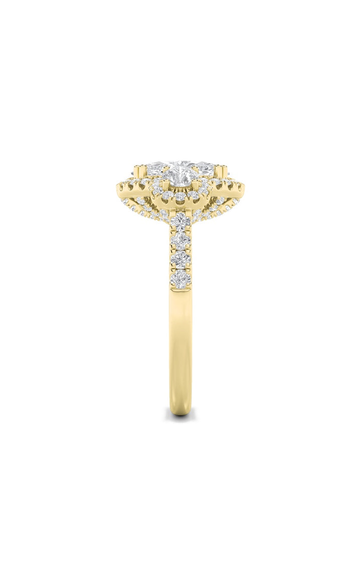 3Cttw Oval Shaped Lab Grown Diamond (F/VS) Three Stone Accented Ring in 14K Gold