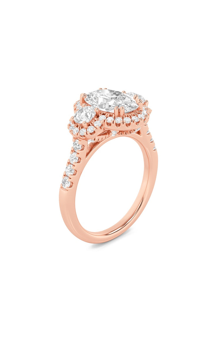 3Cttw Oval Shaped Lab Grown Diamond (F/VS) Three Stone Accented Ring in 14K Gold