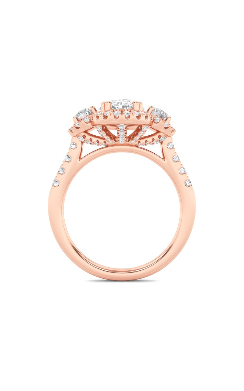 3Cttw Oval Shaped Lab Grown Diamond (F/VS) Three Stone Accented Ring in 14K Gold