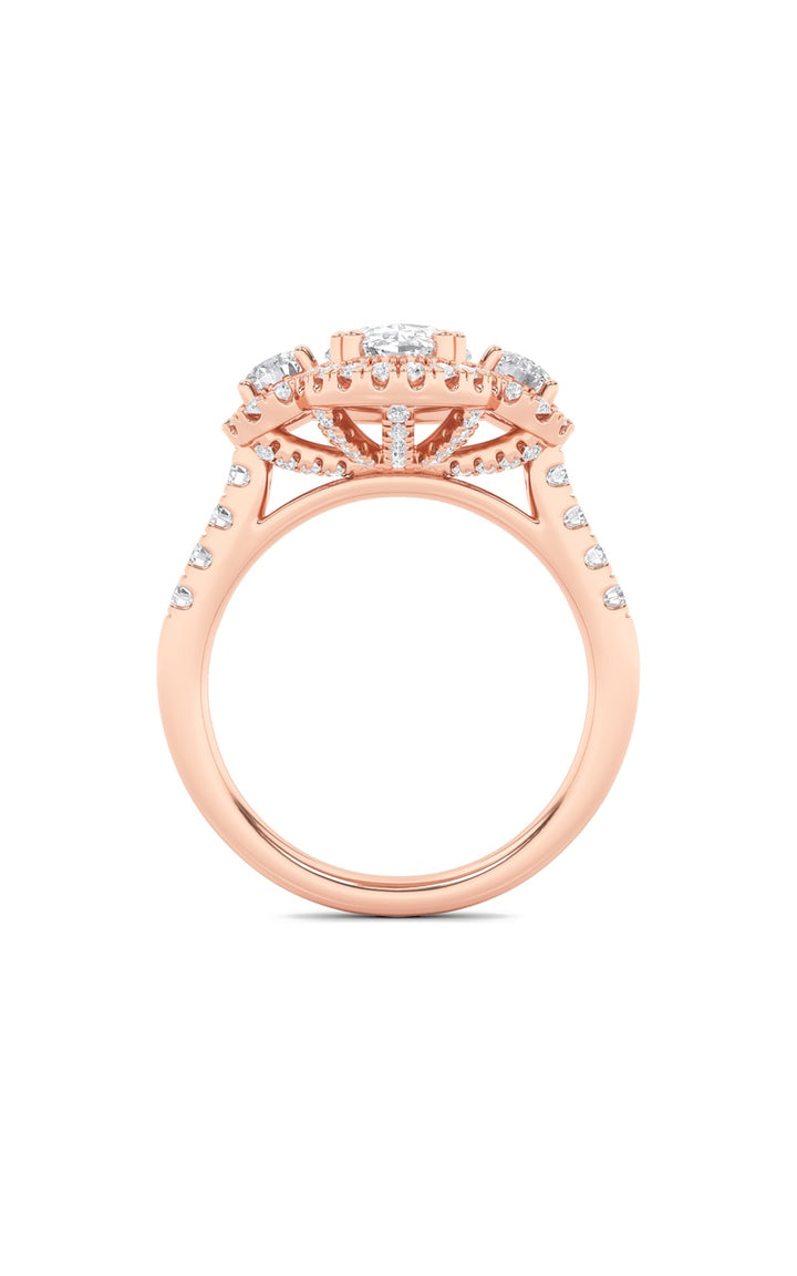 3Cttw Oval Shaped Lab Grown Diamond (F/VS) Three Stone Accented Ring in 14K Gold