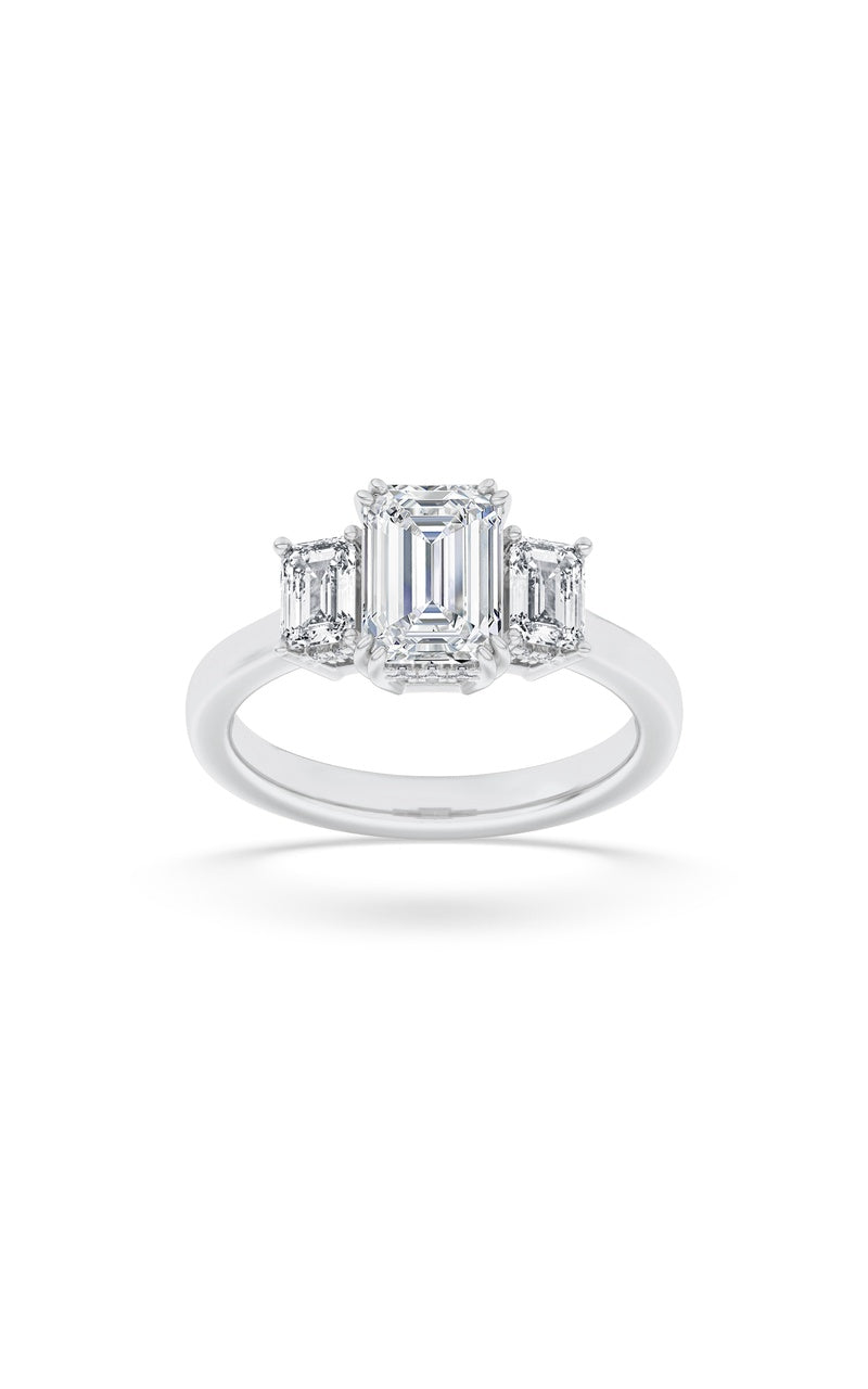 3Cttw Emerald Shaped Lab Grown Diamond (F/VS) Three Stone Accented Ring in 14K Gold