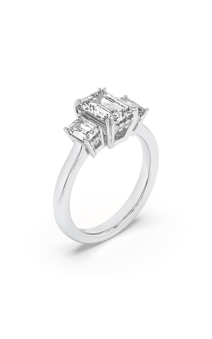 3Cttw Emerald Shaped Lab Grown Diamond (F/VS) Three Stone Accented Ring in 14K Gold