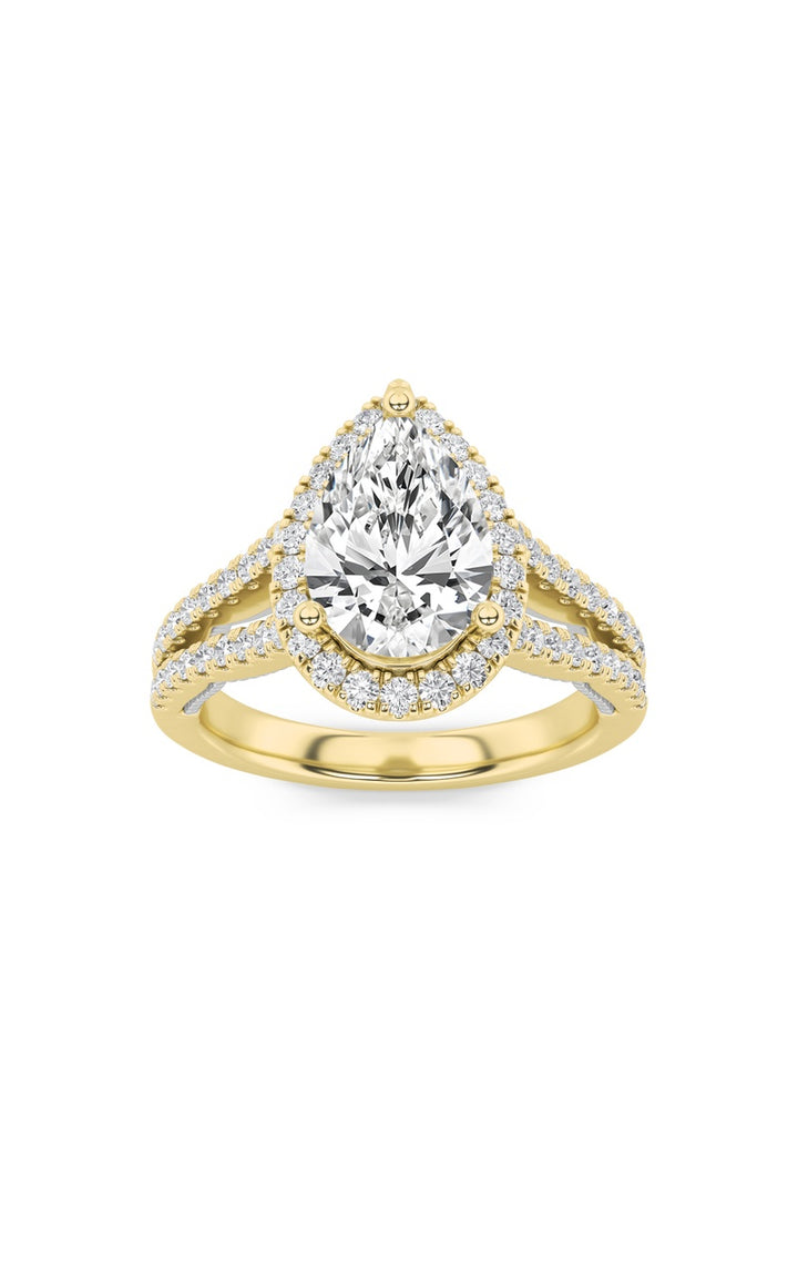 2Cttw Pear Shaped Lab Grown Diamond (F/VS) Split Shank Accented Ring in 14K Gold