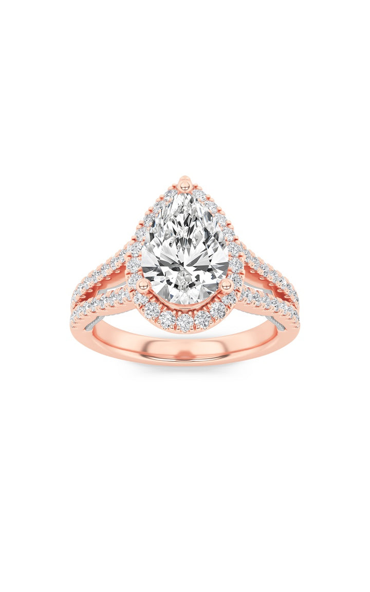 2Cttw Pear Shaped Lab Grown Diamond (F/VS) Split Shank Accented Ring in 14K Gold
