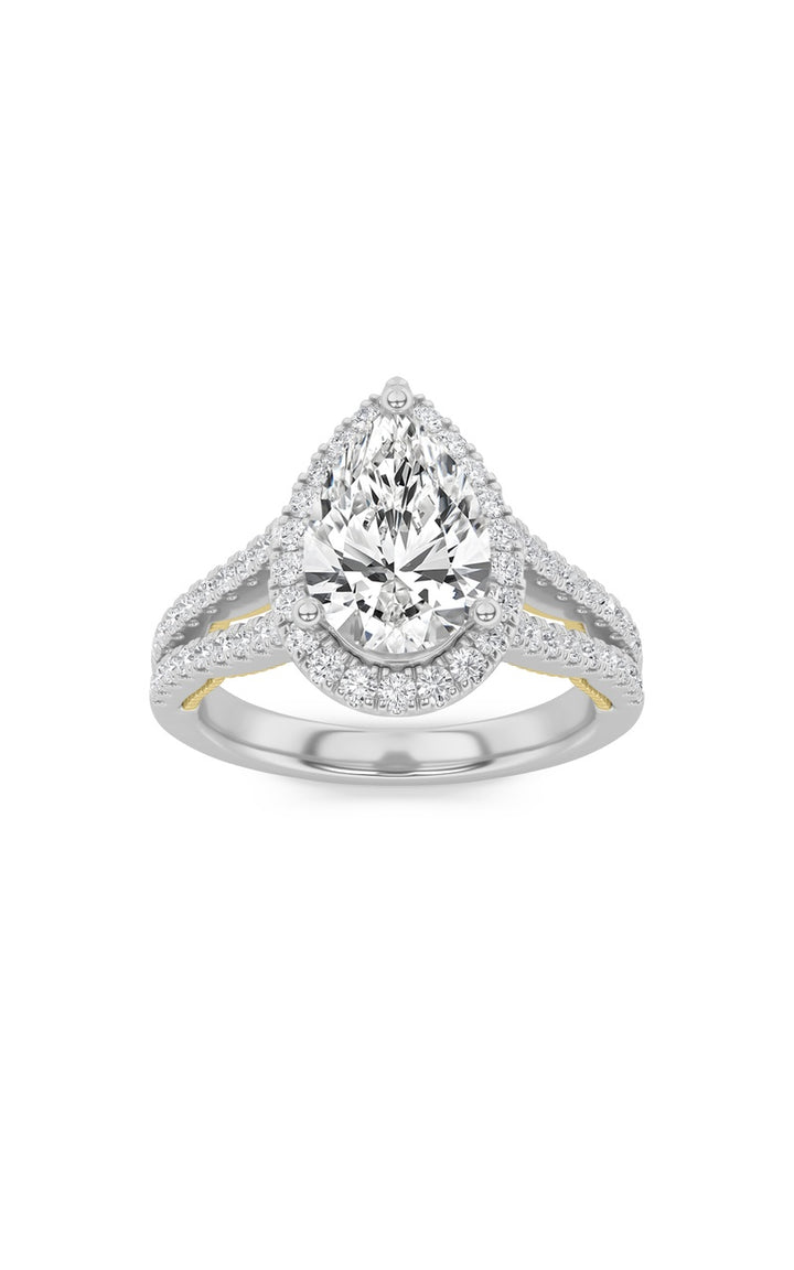 2Cttw Pear Shaped Lab Grown Diamond (F/VS) Split Shank Accented Ring in 14K Gold
