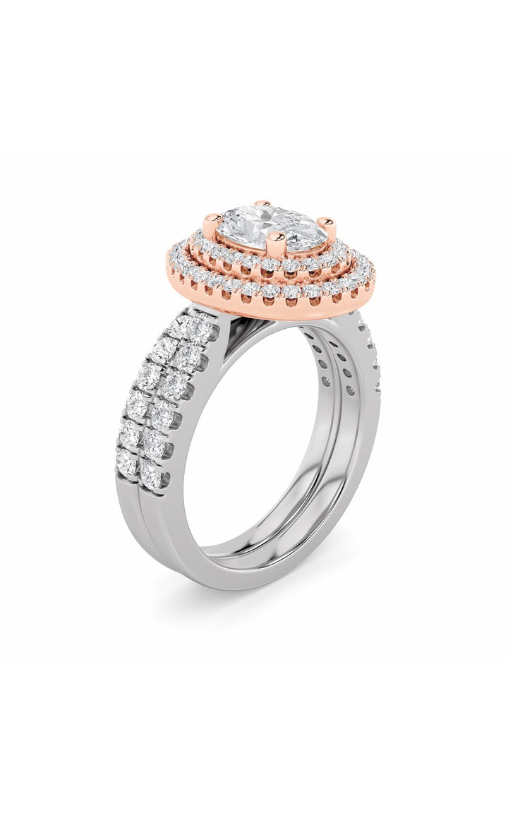 2Cttw Oval Shaped Lab Grown Diamond (F/VS) DoubleHalo Bridal Set Engagement Ring Set in 14K Gold
