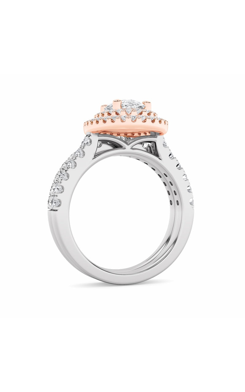 2Cttw Oval Shaped Lab Grown Diamond (F/VS) DoubleHalo Bridal Set Engagement Ring Set in 14K Gold
