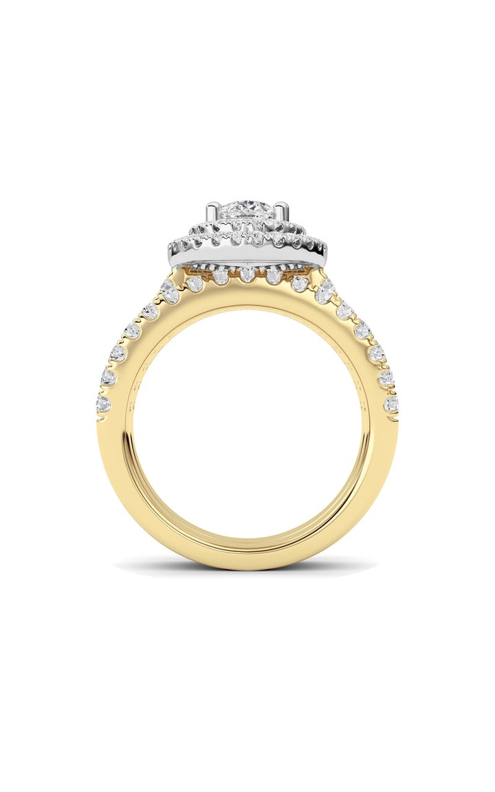 2Cttw Pear Shaped Lab Grown Diamond (F/VS) DoubleHalo Bridal Set Engagement Ring Set in 14K Gold