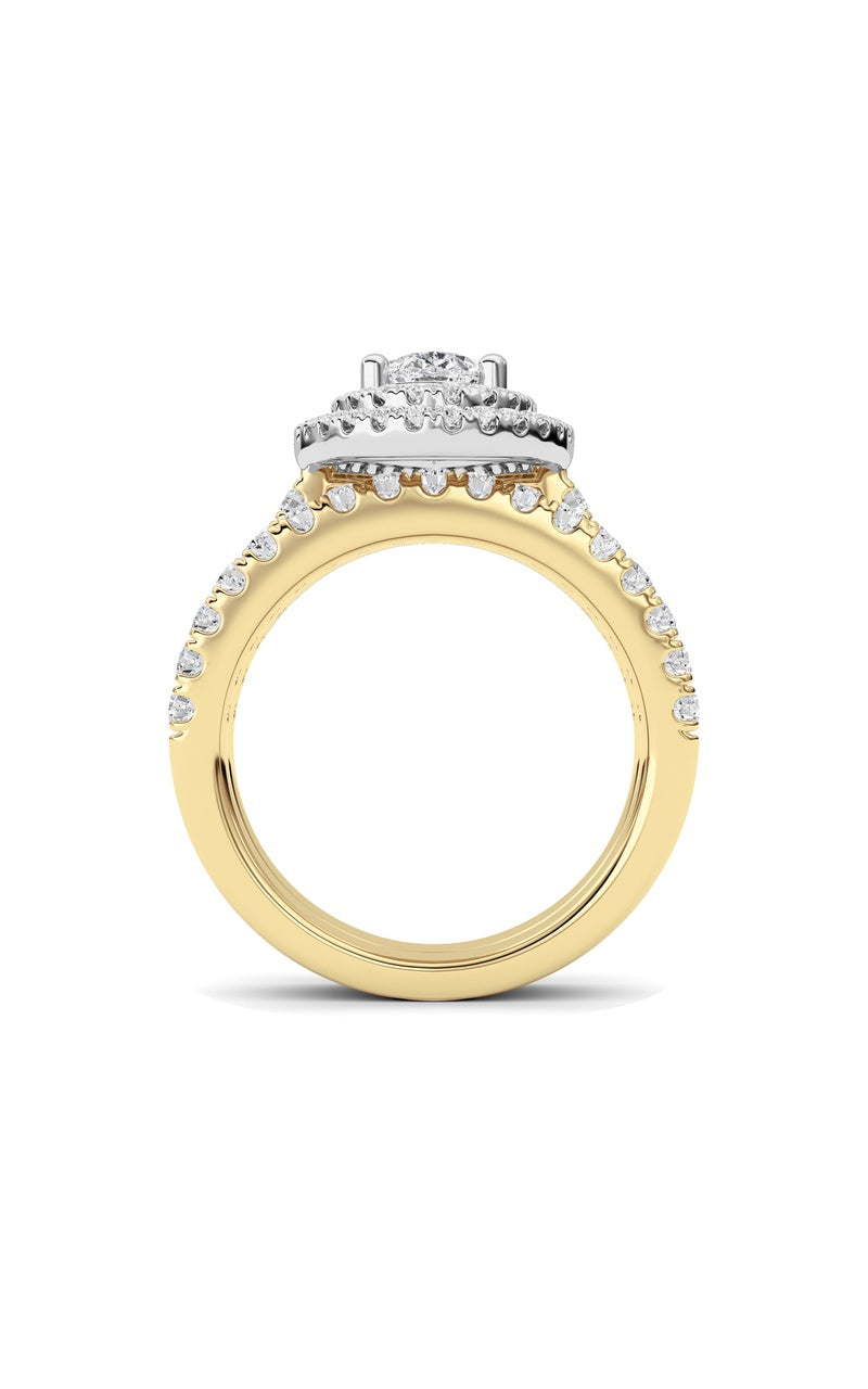 2Cttw Pear Shaped Lab Grown Diamond (F/VS) Double Halo Bridal Set Engagement Ring Set in 14K Gold