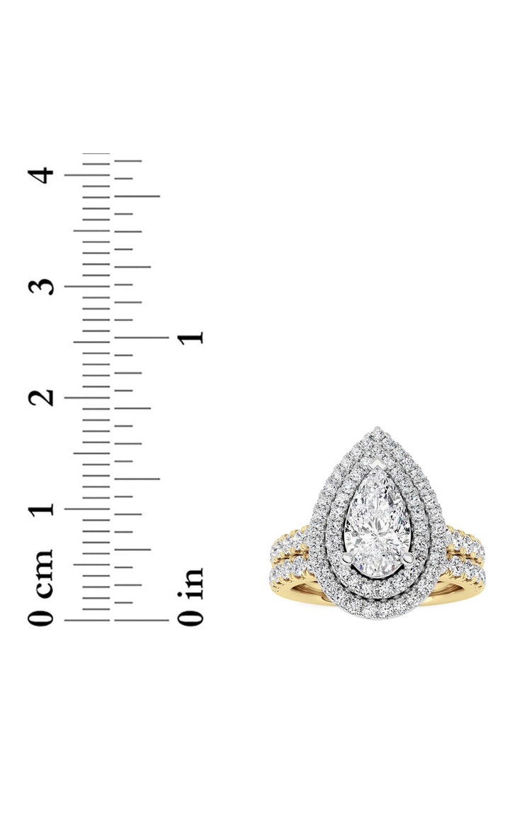 2Cttw Pear Shaped Lab Grown Diamond (F/VS) DoubleHalo Bridal Set Engagement Ring Set in 14K Gold