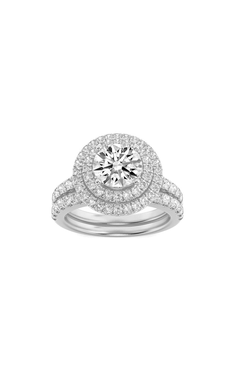 2Cttw Round Shaped Lab Grown Diamond (F/VS) Double Halo Bridal Set Engagement Ring Set in 14K Gold