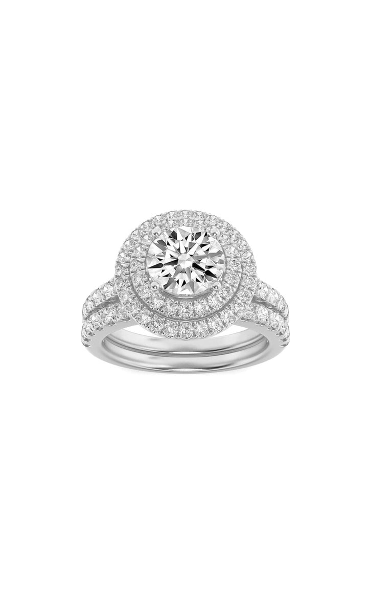 2Cttw Round Shaped Lab Grown Diamond (F/VS) Double Halo Bridal Set Engagement Ring Set in 14K Gold