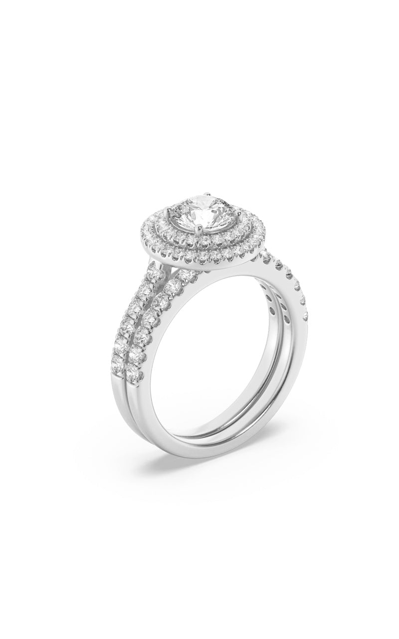 2Cttw Round Shaped Lab Grown Diamond (F/VS) Double Halo Bridal Set Engagement Ring Set in 14K Gold