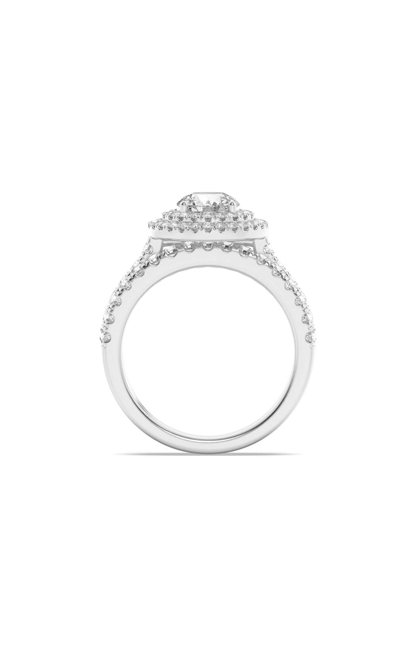 2Cttw Round Shaped Lab Grown Diamond (F/VS) Double Halo Bridal Set Engagement Ring Set in 14K Gold