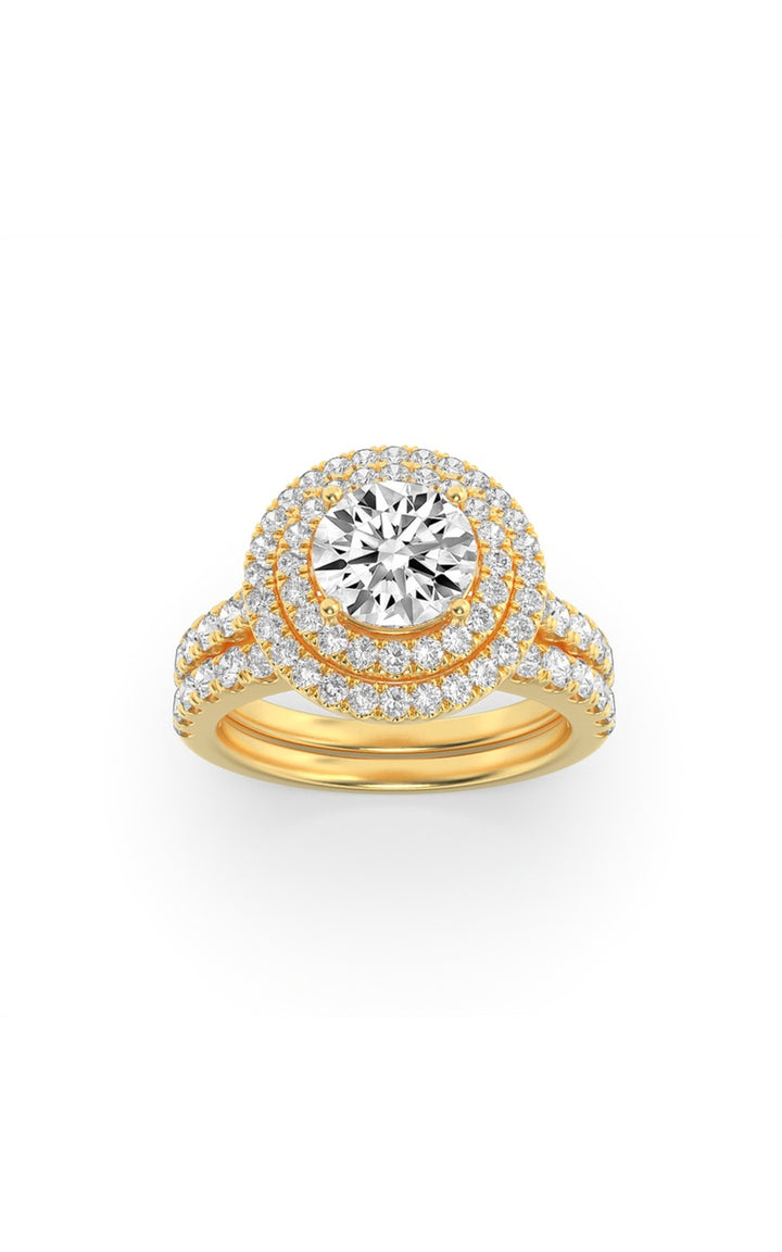 2Cttw Round Shaped Lab Grown Diamond (F/VS) Double Halo Bridal Set Engagement Ring Set in 14K Gold