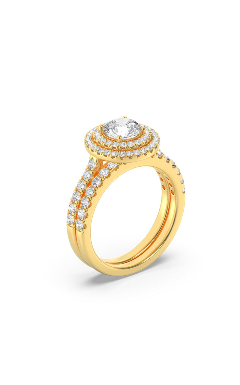 2Cttw Round Shaped Lab Grown Diamond (F/VS) Double Halo Bridal Set Engagement Ring Set in 14K Gold