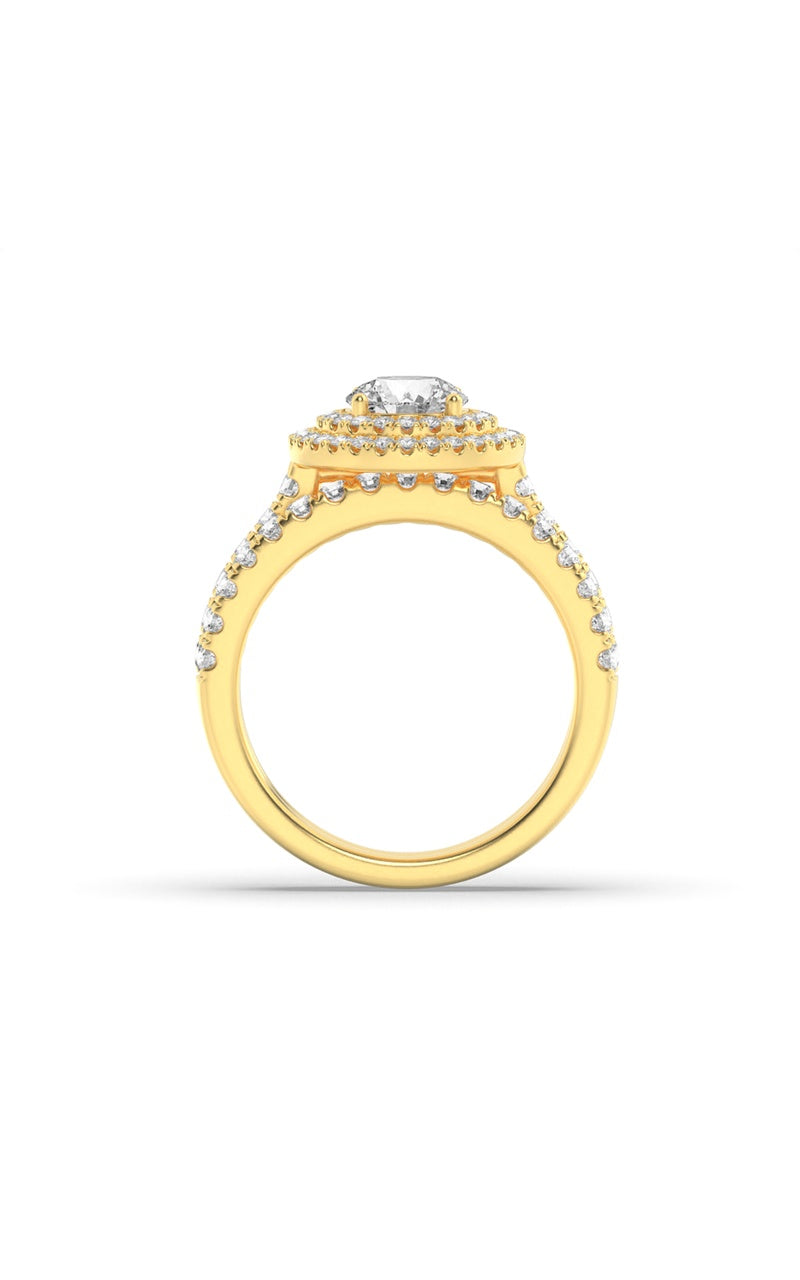 2Cttw Round Shaped Lab Grown Diamond (F/VS) Double Halo Bridal Set Engagement Ring Set in 14K Gold