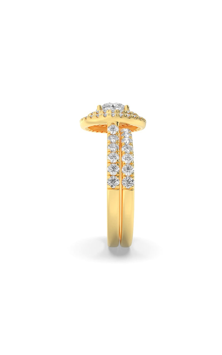 2Cttw Round Shaped Lab Grown Diamond (F/VS) Double Halo Bridal Set Engagement Ring Set in 14K Gold