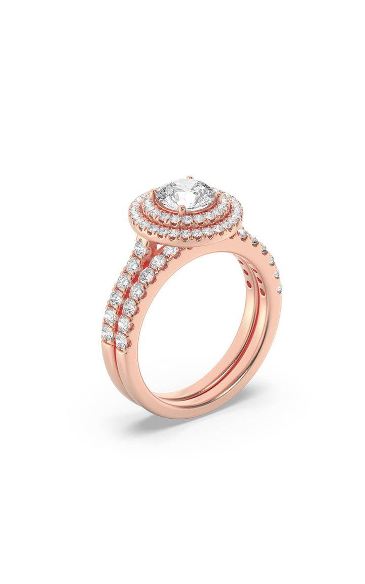 2Cttw Round Shaped Lab Grown Diamond (F/VS) Double Halo Bridal Set Engagement Ring Set in 14K Gold