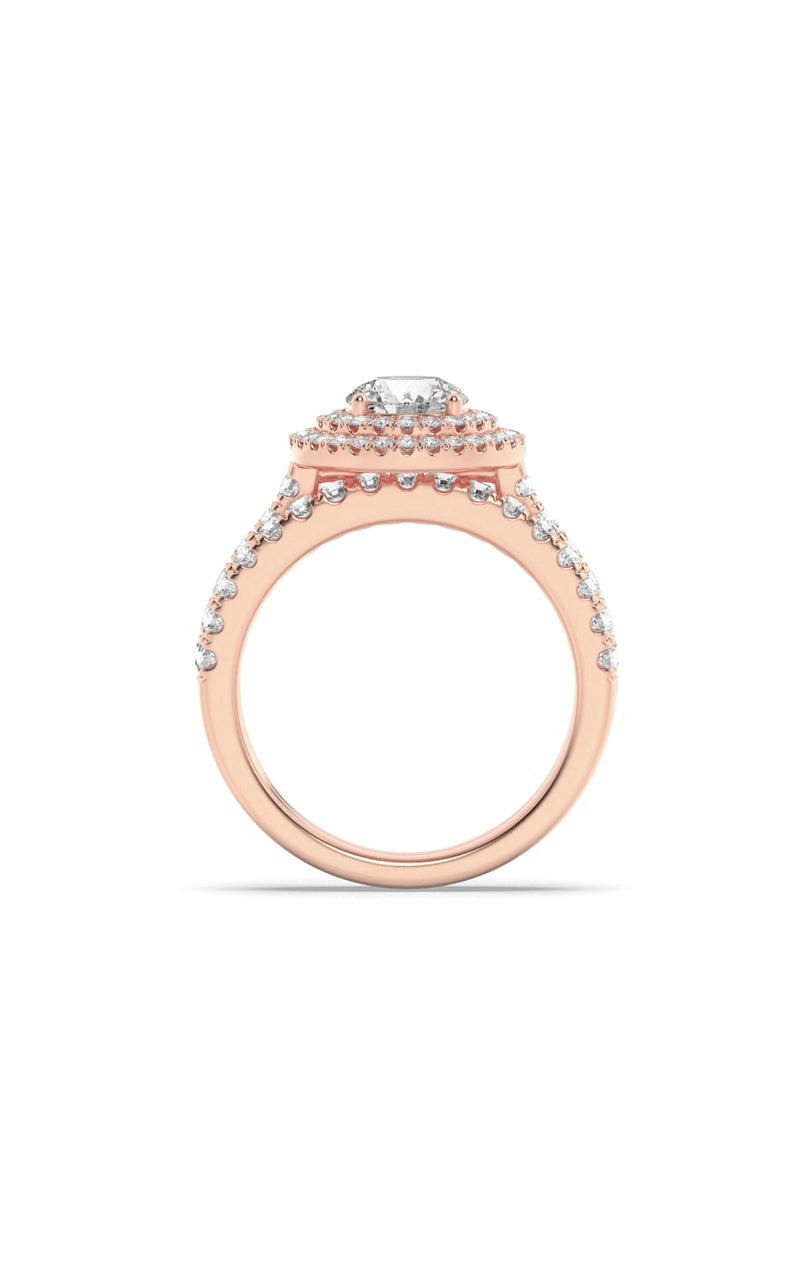 2Cttw Round Shaped Lab Grown Diamond (F/VS) Double Halo Bridal Set Engagement Ring Set in 14K Gold