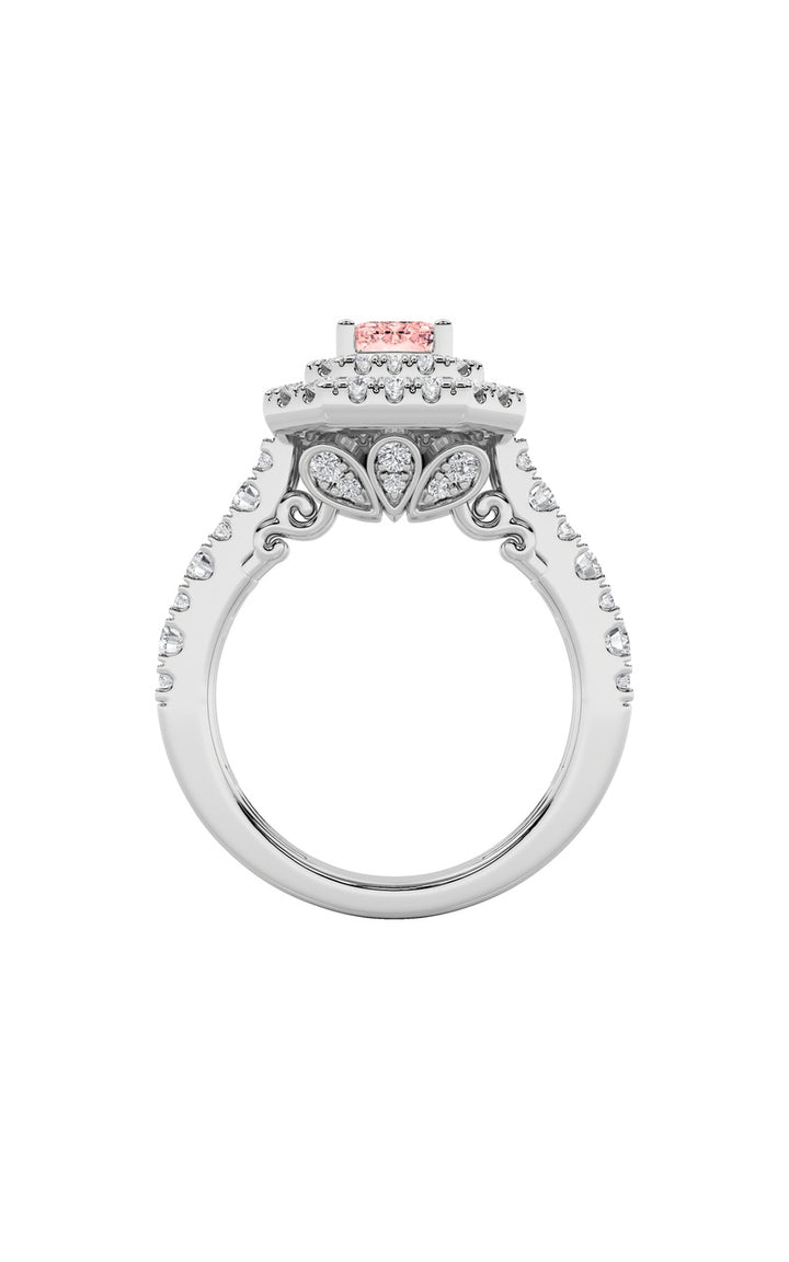 2Cttw Emerald Shaped Lab Grown Diamond (F/VS) Double Halo Engagement Ring in 14K Gold