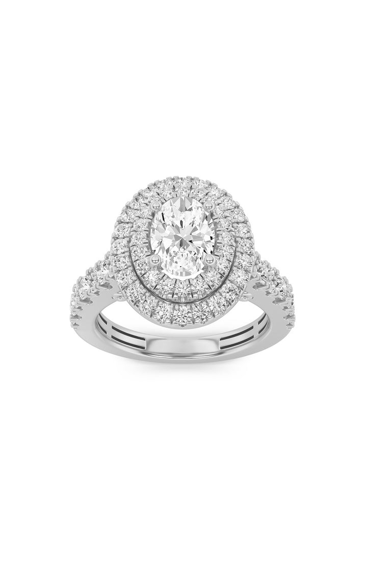 2Cttw Oval Shaped Lab Grown Diamond (F/VS) Double Halo Engagement Ring in 14K Gold