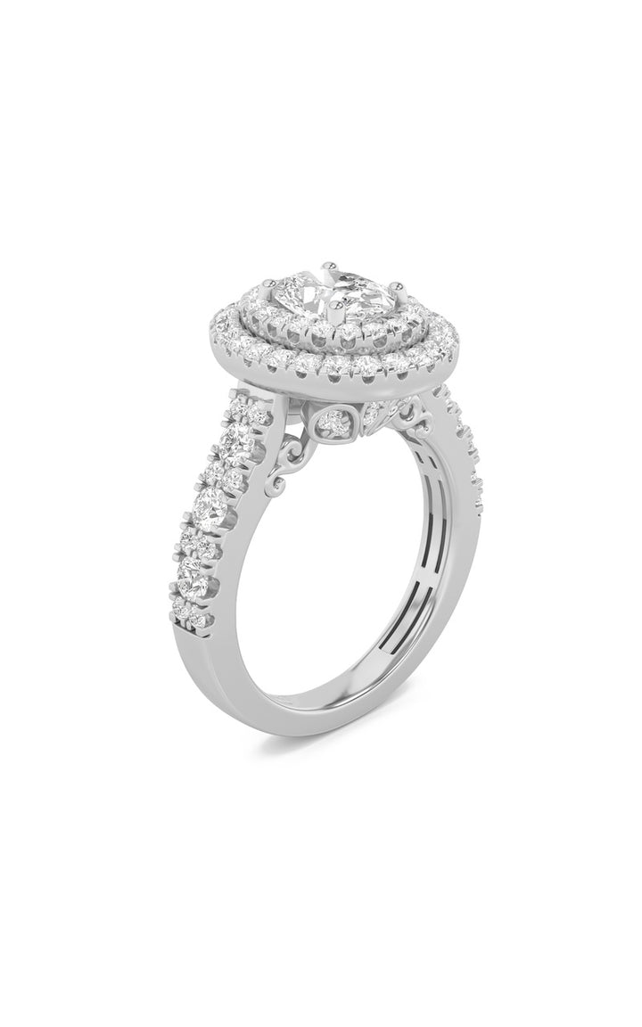 2Cttw Oval Shaped Lab Grown Diamond (F/VS) Double Halo Engagement Ring in 14K Gold