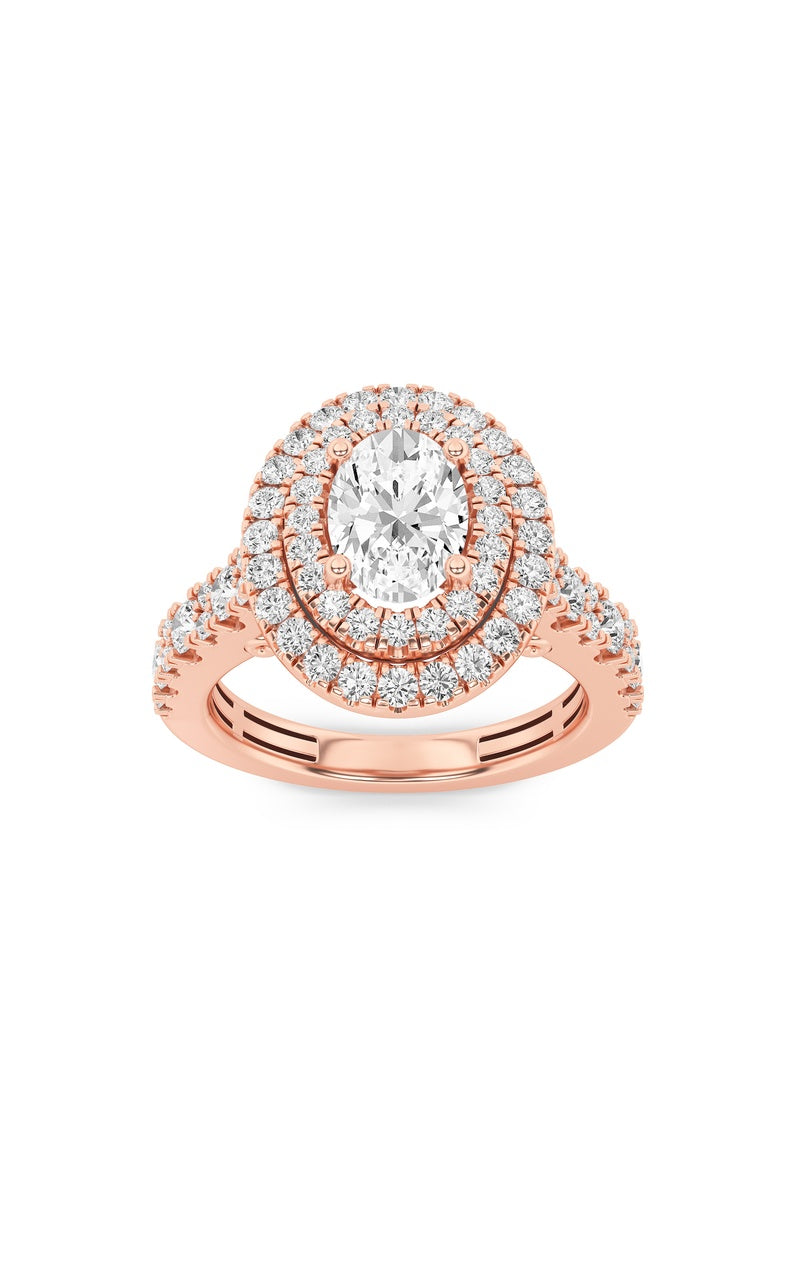 2Cttw Oval Shaped Lab Grown Diamond (F/VS) DoubleHalo Engagement Ring in 14K Gold