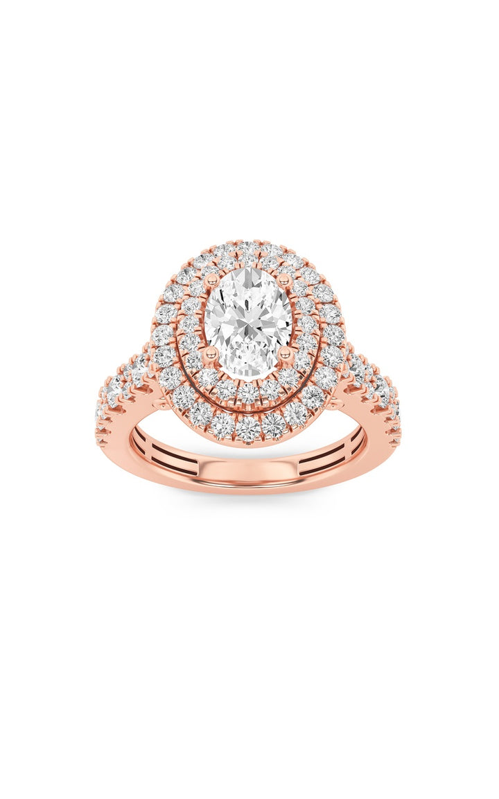 2Cttw Oval Shaped Lab Grown Diamond (F/VS) DoubleHalo Engagement Ring in 14K Gold