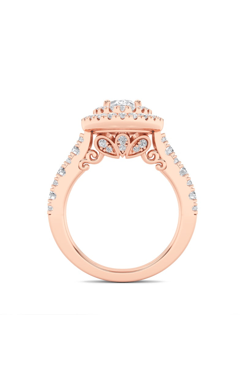 2Cttw Oval Shaped Lab Grown Diamond (F/VS) DoubleHalo Engagement Ring in 14K Gold